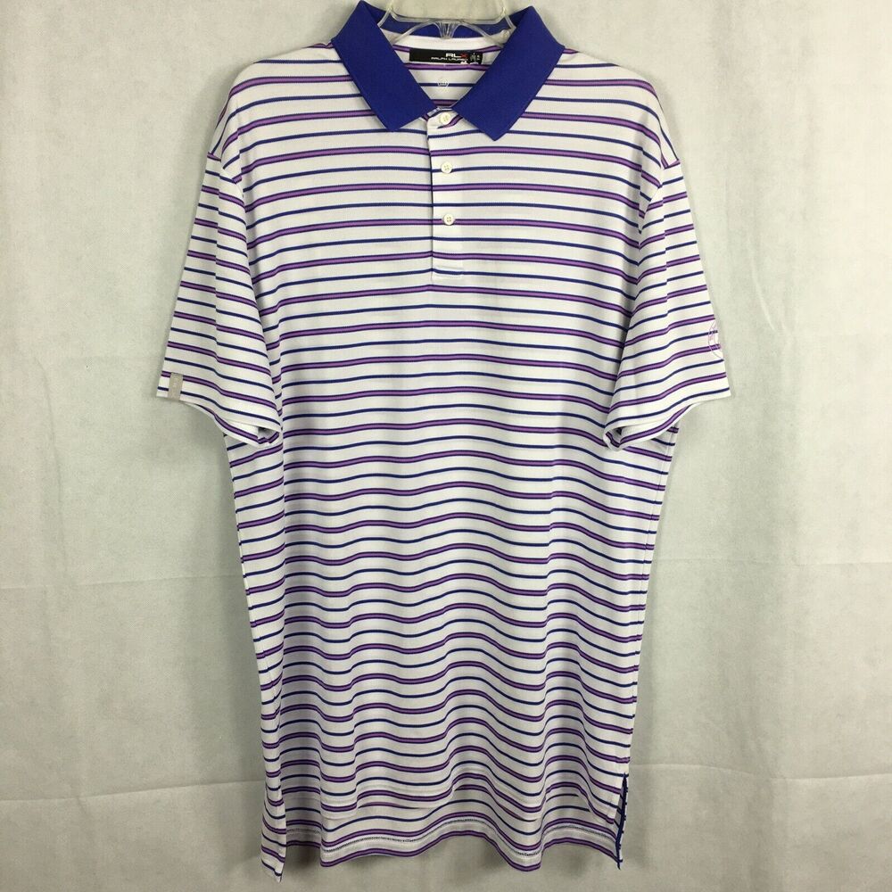 Ralph Lauren RLX Polo Shirt Mens‎ Sz XL Purple Striped Logo Black Label